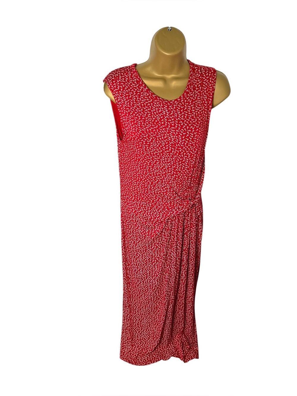 RD Style Floral Ruched Midi Dress Sleeveless Stretch Red S